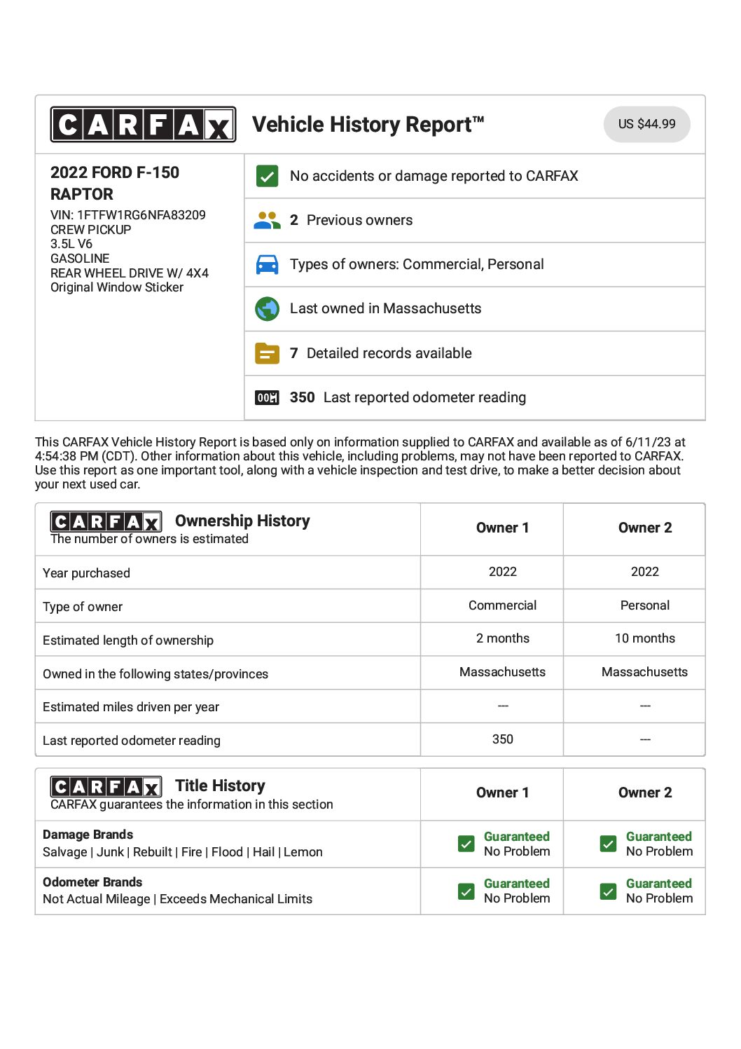 CARFAX Vehicle History Report for this 2022 FORD F-150 RAPTOR_ 1FTFW1RG6NFA83209